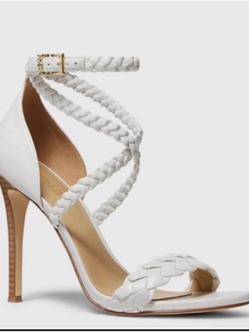 Michael Kors White Braided Wrap-Ankle Stiletto Sandals